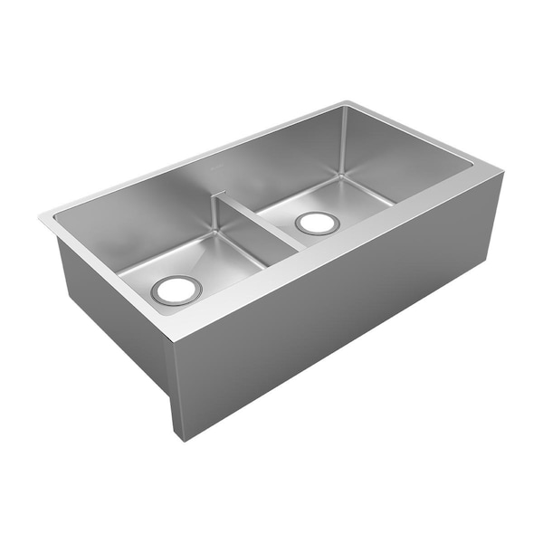 Elkay 16 Gauge SS 35-7/8" x 20-1/4" x 9" Equal Double Bowl Tall Farmhouse Sink with Aqua Divide EFRUFFA3417 - main